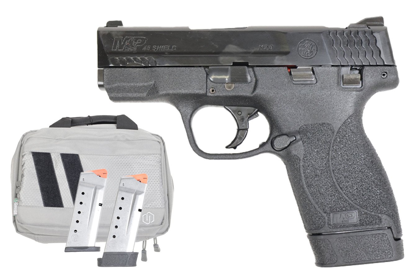 SMITH AND WESSON M&P45 Shield 45 ACP Carry Conceal Pistol with Thumb Safety, Three Magazines and Savior Bag